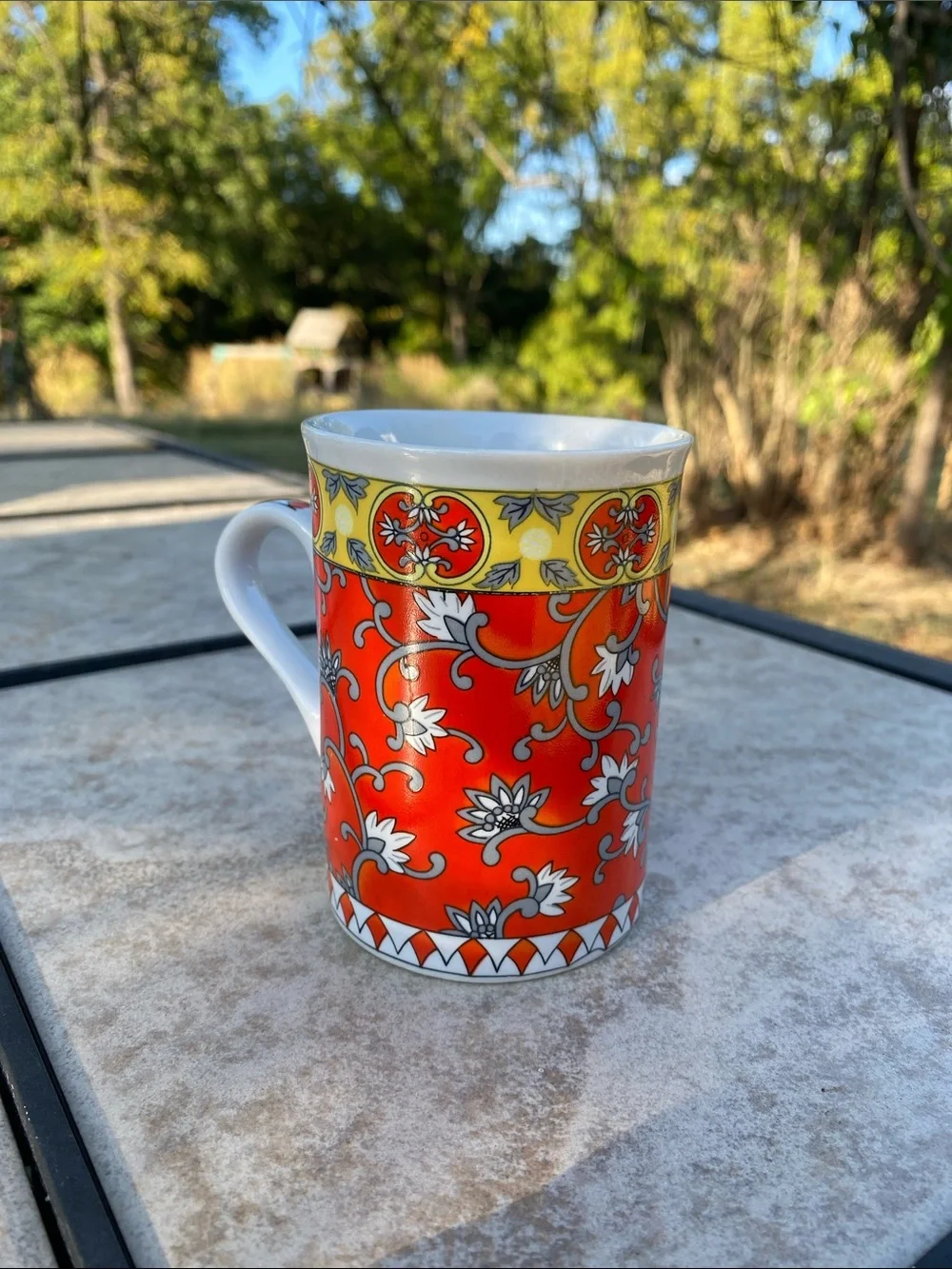 Vintage Pier 1 Porcelain Red Floral Mug Made In Japan by Kanesho 1970s 3